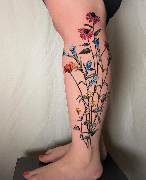 Minimalistic Fern Tattoo on Leg - Best Tattoo Ideas Gallery