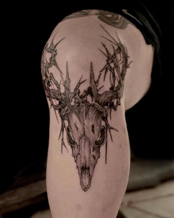 TATTOOS.ORG — Deer Skull Tattoo Done by Jim Tucker at BlueBlood...