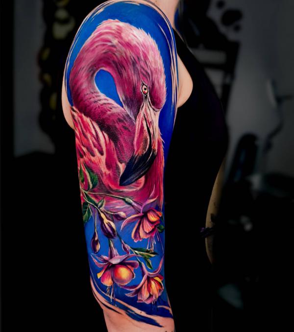 Tattoo uploaded by KTREW Tattoo • Flamingo Tattoo by Kirstie Trew • KTREW  Tattoo • Birmingham, UK 🇬🇧 #flamingotattoo #wildlife #tattoo  #illustrativetattoo #colourtattoo #birmingham • Tattoodo