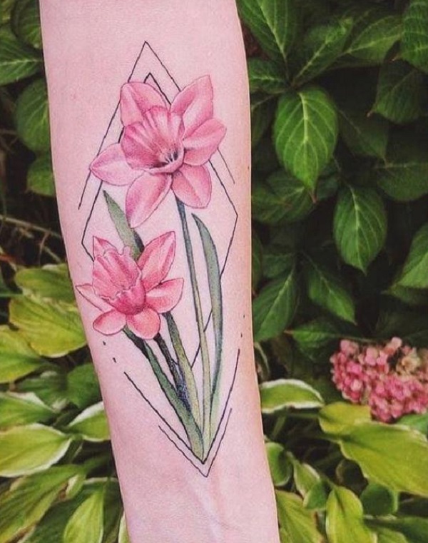 Name OAKLEE with Narcissus and holly flowers tattoo idea | TattoosAI