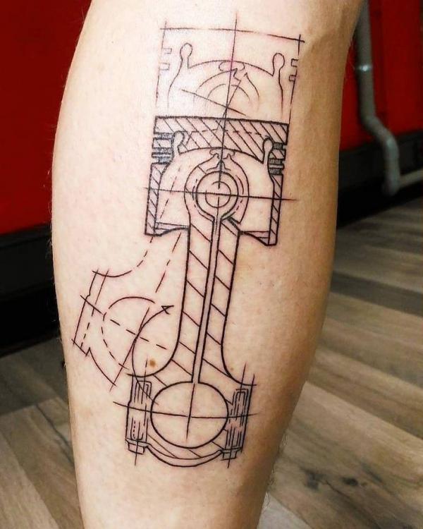 Sparkplug and Piston tattoo by Khalil Rivera: TattooNOW