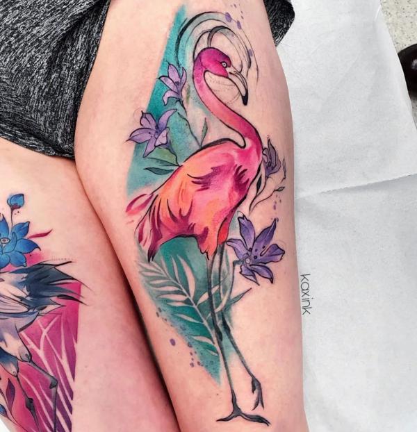 Tattoo tagged with: black, big, animal, violet, watercolor, red, bird,  pink, forearm, flamingo, tatuaje, tatuajes, ritkit | inked-app.com