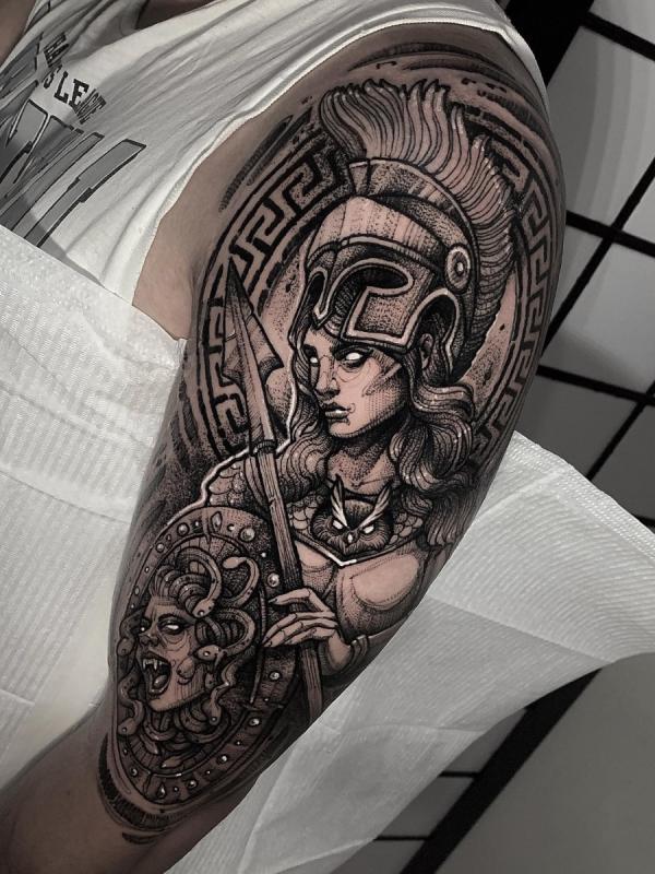 Detailed Illustration of a Spartan Helmet and Spear on Arm Tattoo Ai  Generated 31742425 Stock Photo at Vecteezy