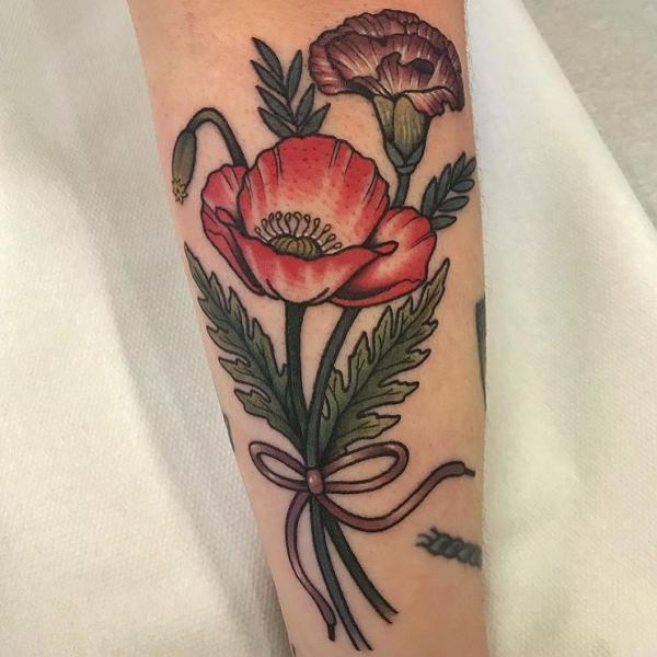 Tattooist on Tumblr: Carnation from the weekend....#traditional #carnation  #flower #tattoo #mrsmith #heanor #Derbyshire #uktattoo #tattooworkers