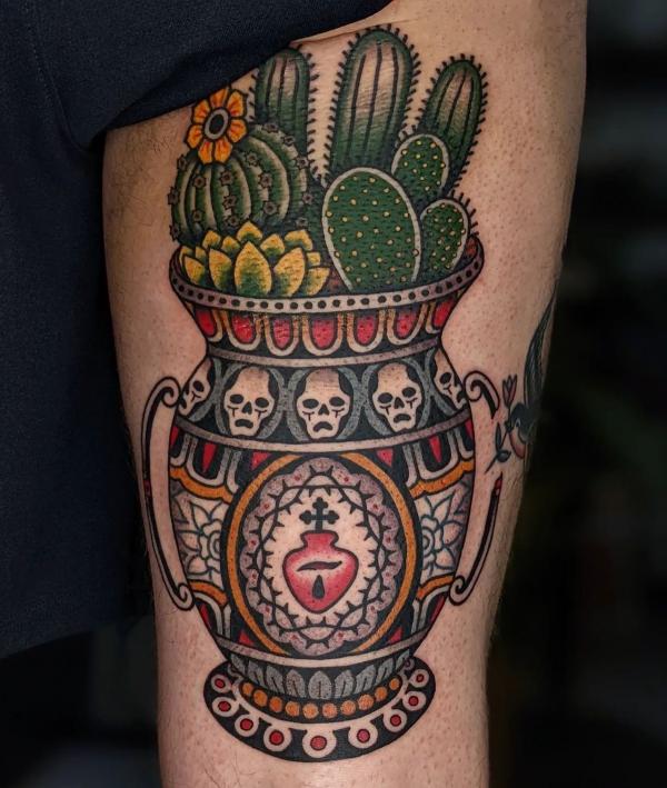 Skull and snake cactus Cowboy Tattoo design enamel pin gothic art brooch -  AliExpress
