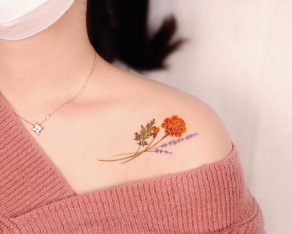 Marigold Bouquet Tattoo Style Art Print by Mala Hora | Society6
