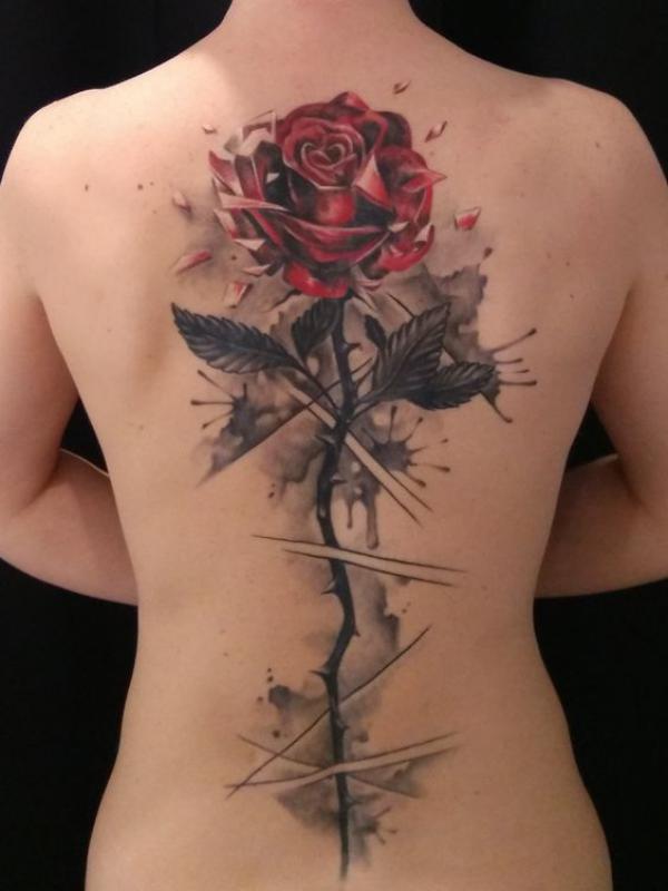 Woman With Red Roses Tattoo On Her Back Background, Pictures Of Tattoos For  Ladies, Tattoo, Art Background Image And Wallpaper for Free Download
