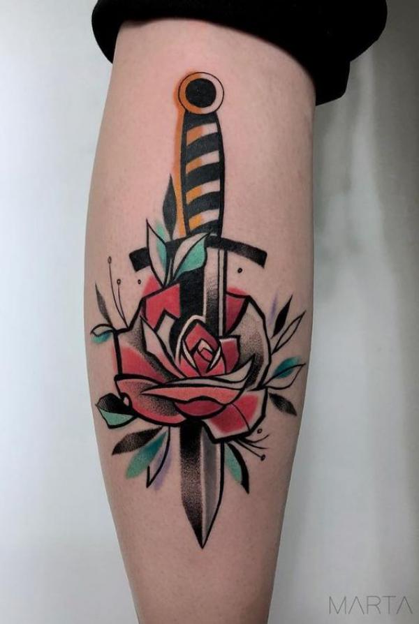 80 Rose and Dagger Tattoo Designs: A Blend of Beauty and Edge | Art and ...