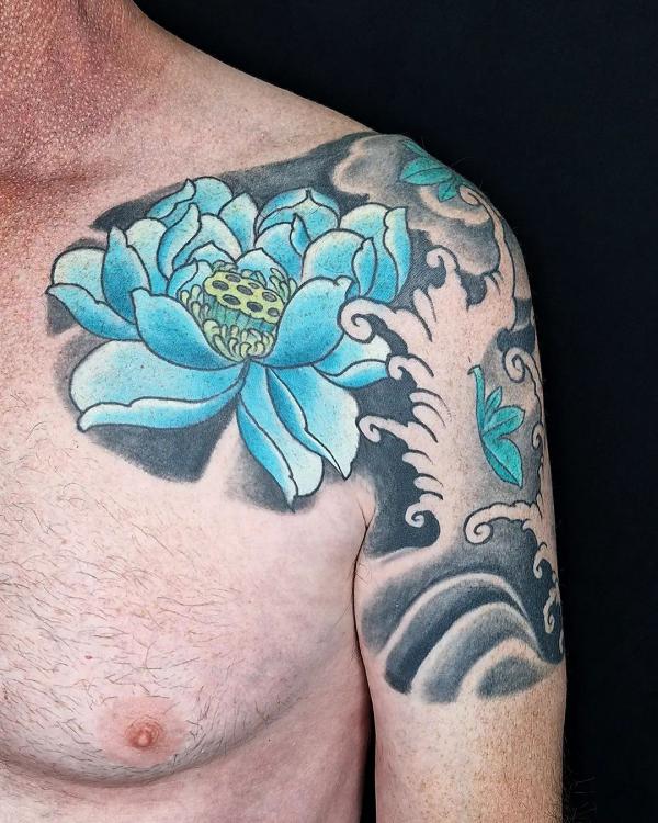 Tattoo of Unalomes, Lotus, Chest