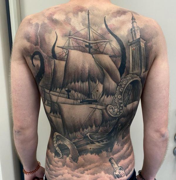 Shipwreck Sean | 1 session (Full Day) / 12 tattoos ————— Keep it simple and  we can sleeve you out in a day. Email for inquiries kentlibertytatt... |  Instagram
