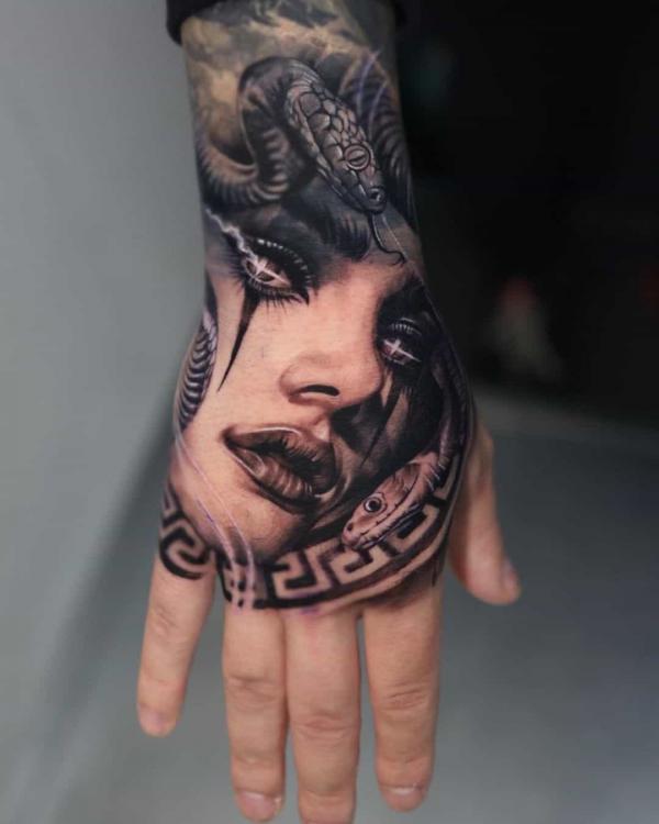 Tattoo uploaded by Gigi • Behind the #lion filler #allseeingeye #greekkey •  Tattoodo