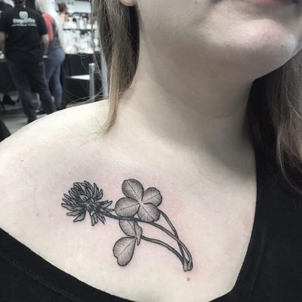 vintage floral bouquet in black and grey featuring a lotus flower, pansies,  and clover - Beth Kennedy - Westminster Tattoo Company | For Appointments:  (410) 857-2342