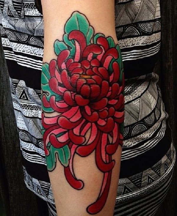 Tattoo uploaded by Tom - Robots x Raccoons • Thunderbolt (vajra) and  chrysanthemum on dark skin on the ditch of the elbow • Tattoodo