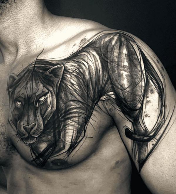 Panther #Rose #Chest #Tattoo. Good choice for the first o… | Flickr
