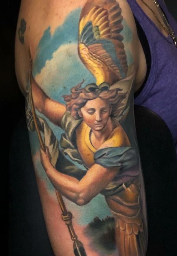 8 Powerful & Protective Archangel Michael Tattoos | Tattoodo | Guardian  angel tattoo, Angel tattoo designs, Angel tattoo men