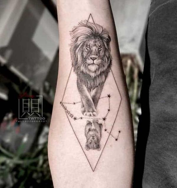 Minimalistic style Leo constellation tattoo located on