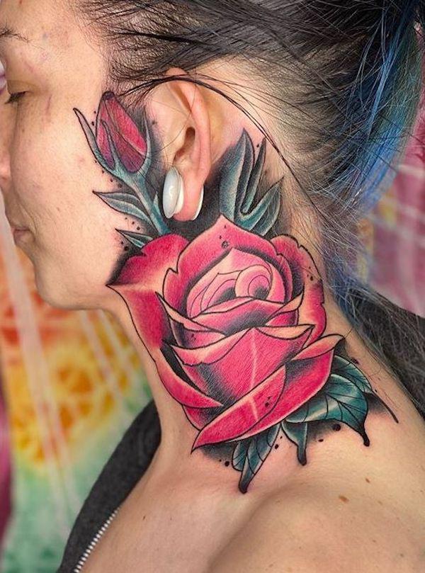 All the Piercings and Body Mods! — Flower chest and neck tattoos by  Jentonic.