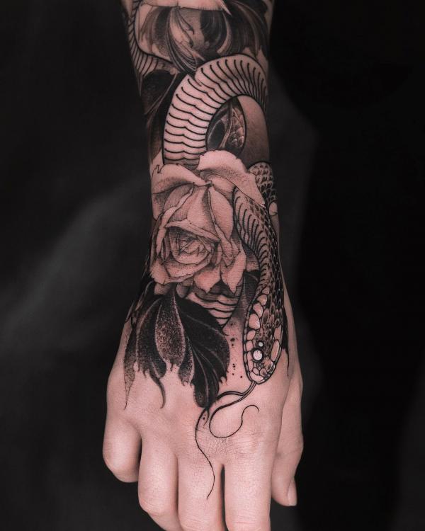 Rose Snake Fangs Pattern Arm Wrist Body Tattoo Stickers - Temu Belgium