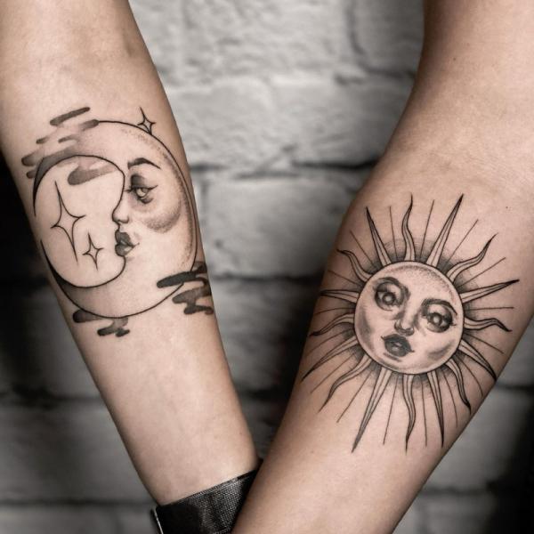 Soulmate Sun And Moon Couple Tattoo