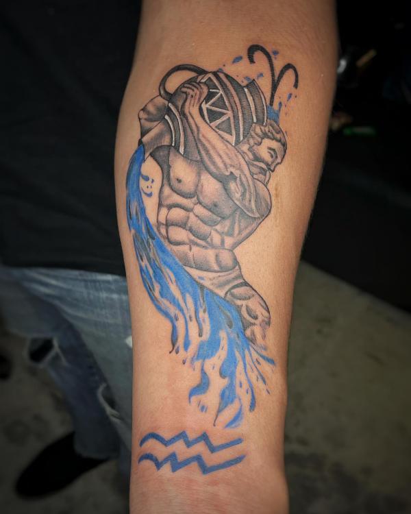 Unique tattoo design merging aquarius and lioness zodiac symbols on Craiyon