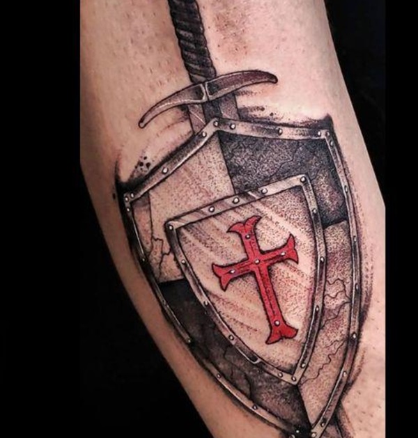 Armor of god with cross and sword tattoo