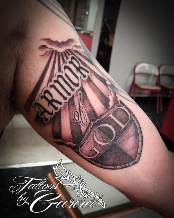 Armor of god with sunshine tattoo