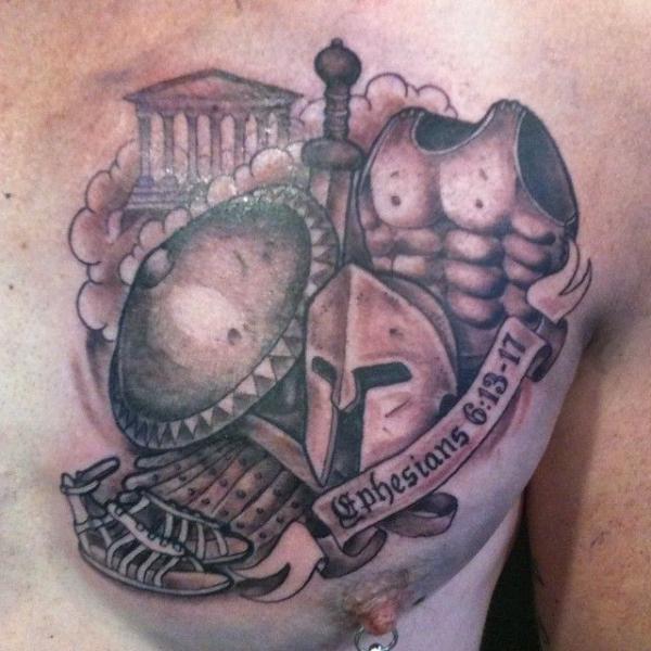 Armour of God Ephesians 6 13 chest tattoo