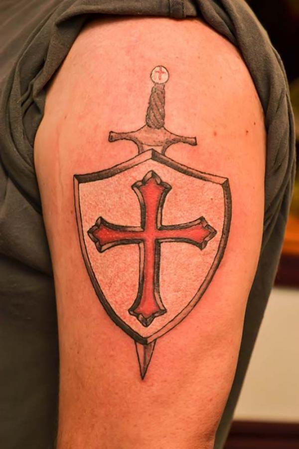 Crusader sword and shield tattoo