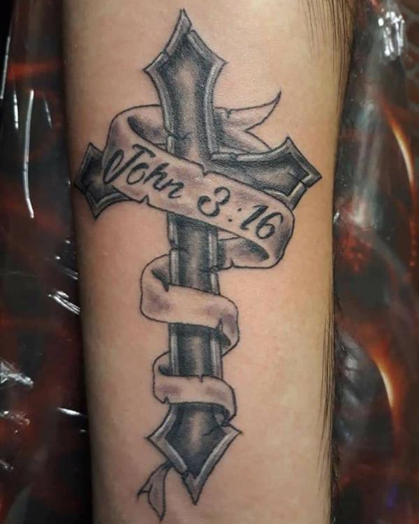 John 3 16 and dark cross tattoo