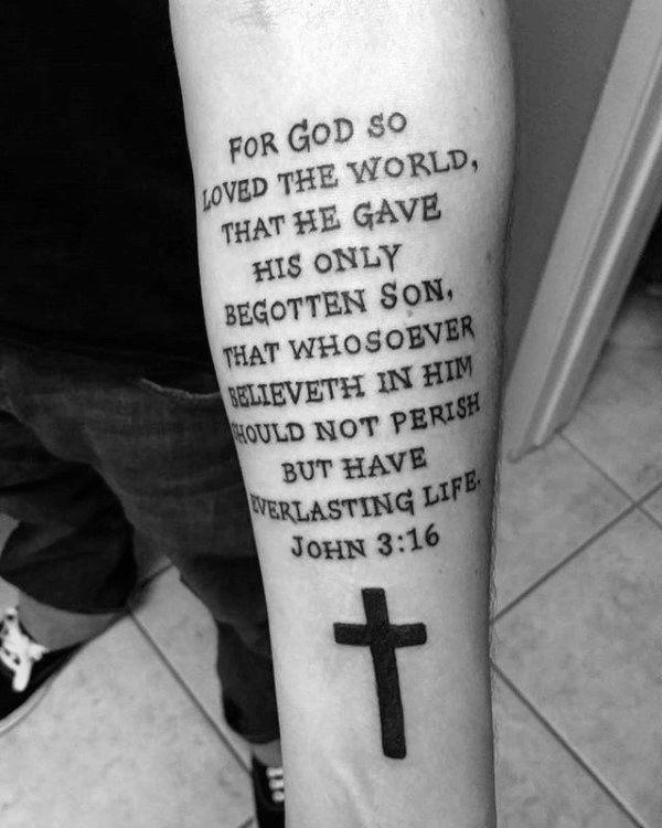 John 3 16 bible verse with cross tattoo