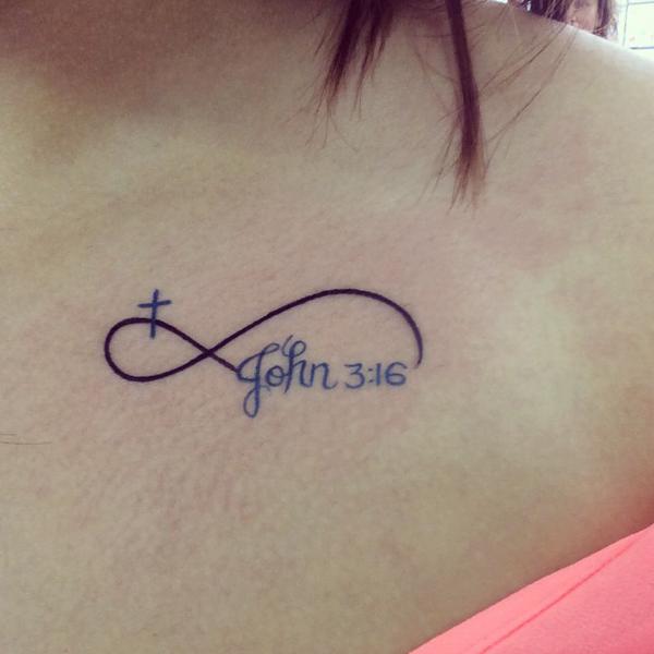 John 3 16 infinity tattoo clavicle