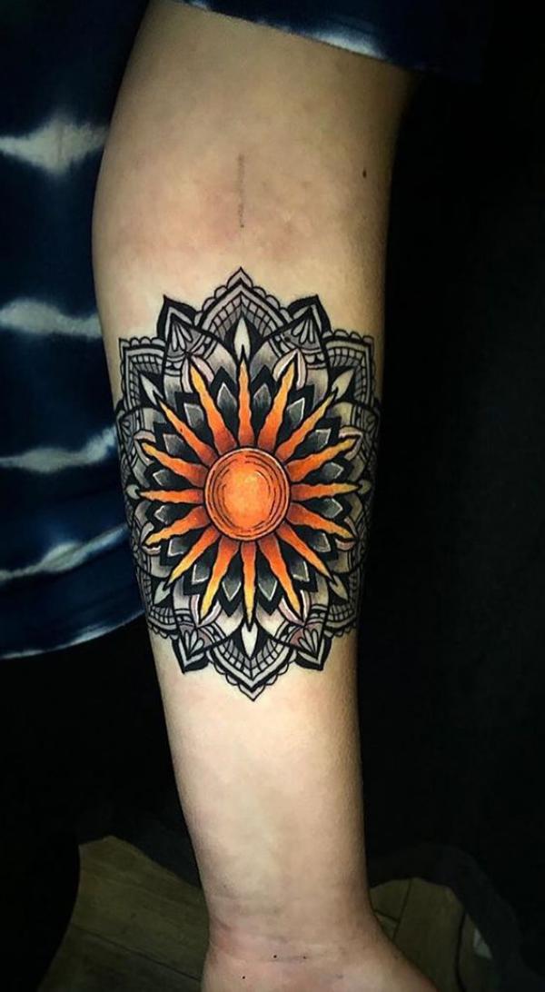 Hourglass Tattoo - Had fun doin this sun mandala design! Took about 3 hours  total! | Facebook