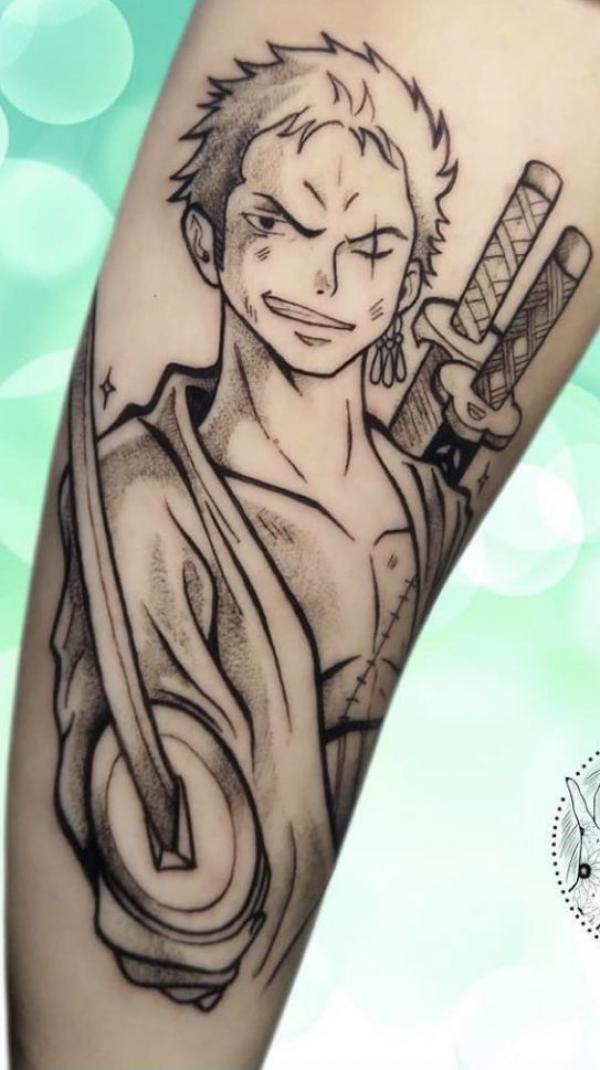 Zoro one piece tattoo black and grey