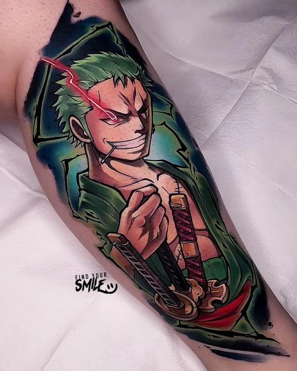 Zoro one piece tattoo lower leg