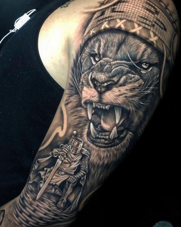 Warrior and Lion king tattoo haldf sleeve